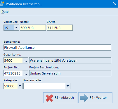 Position bearbeiten