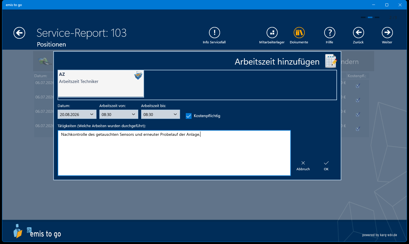 Arbeitszeit hinzufügen