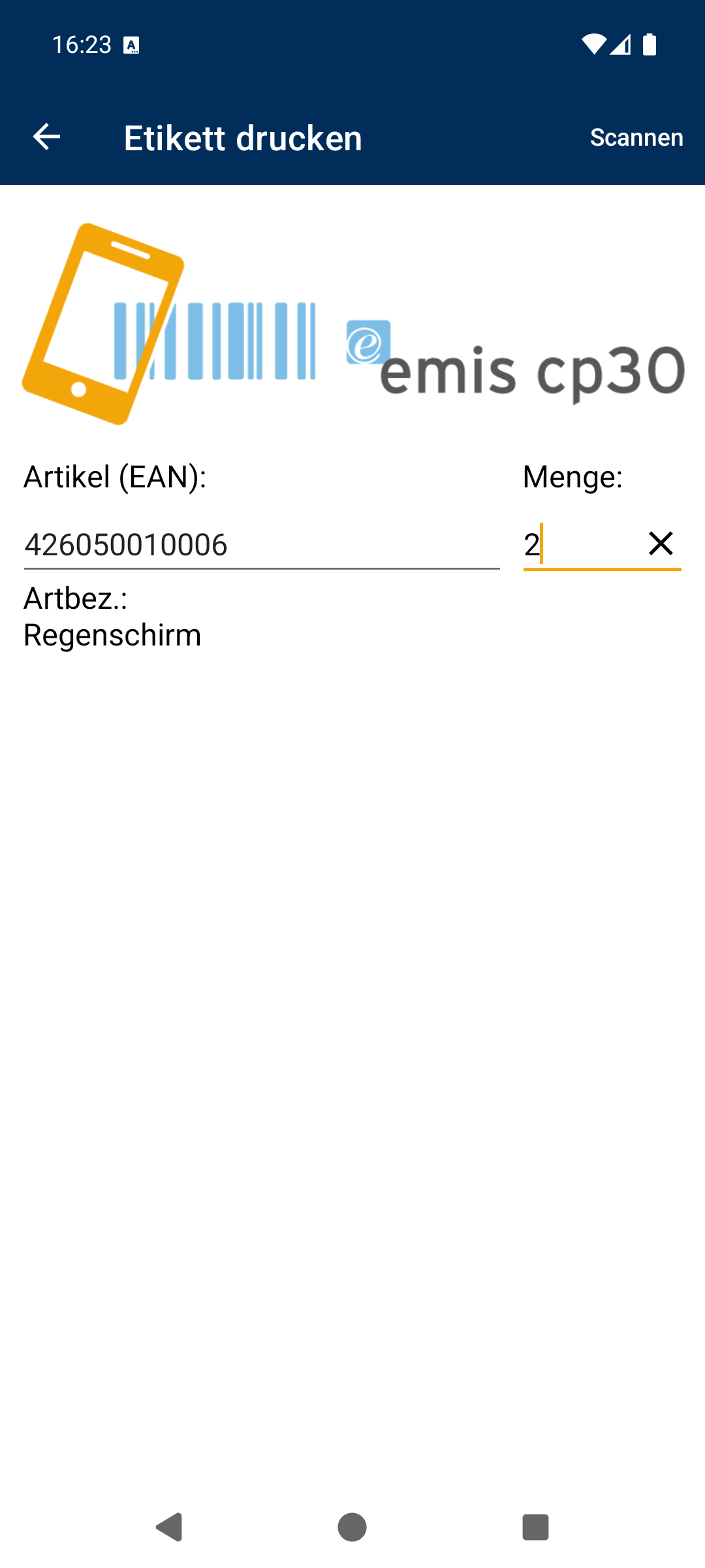 Artikeletikett drucken