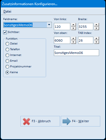 Zusatzinformationen konfigurieren