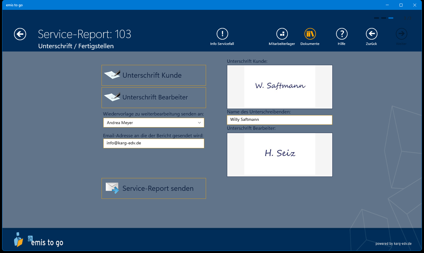 Service-Report, Unterschrift