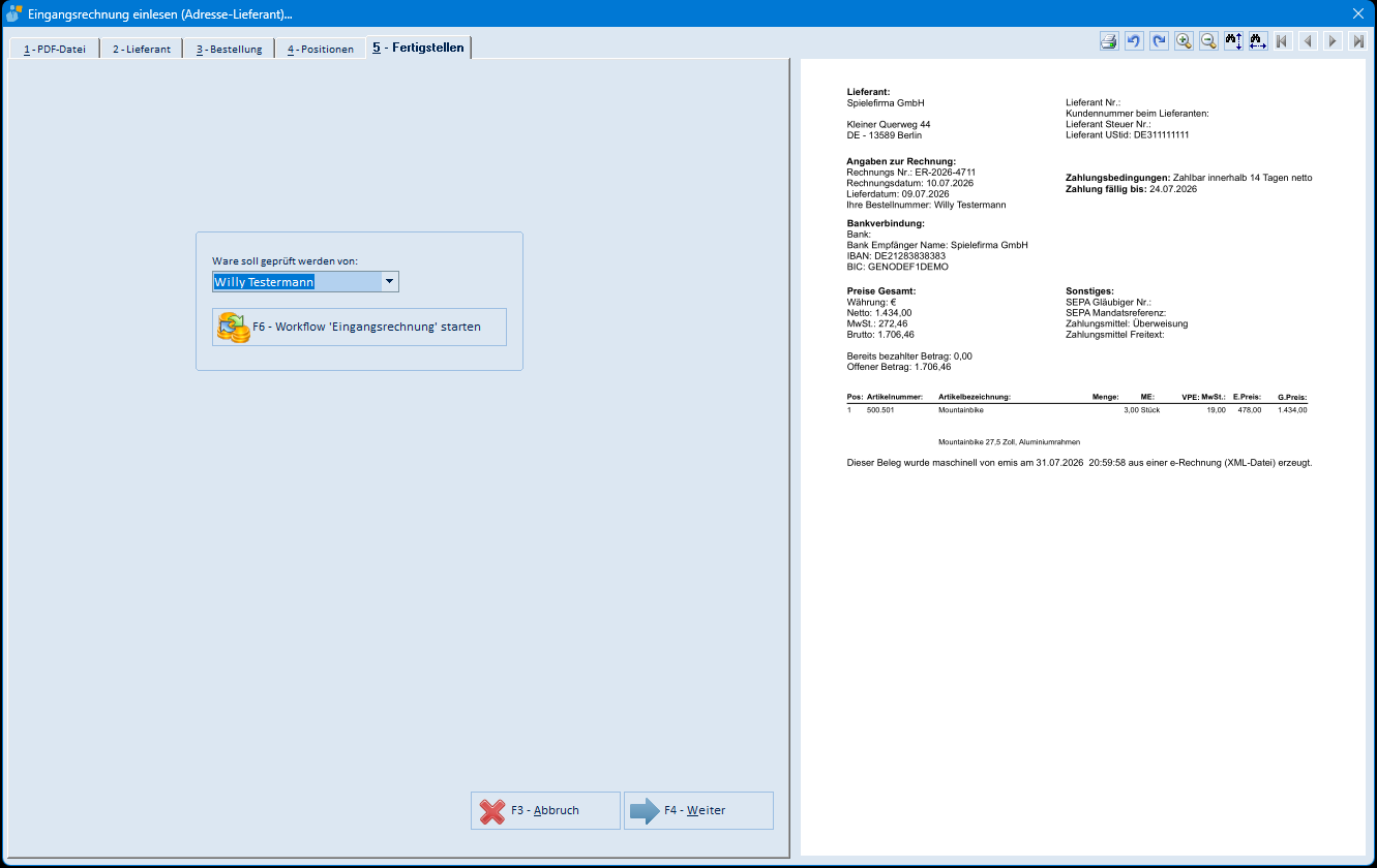 Reiter Fertigstellen mit Workflow