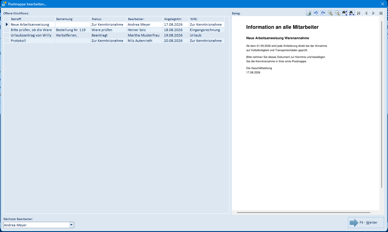 Postmappe bearbeiten