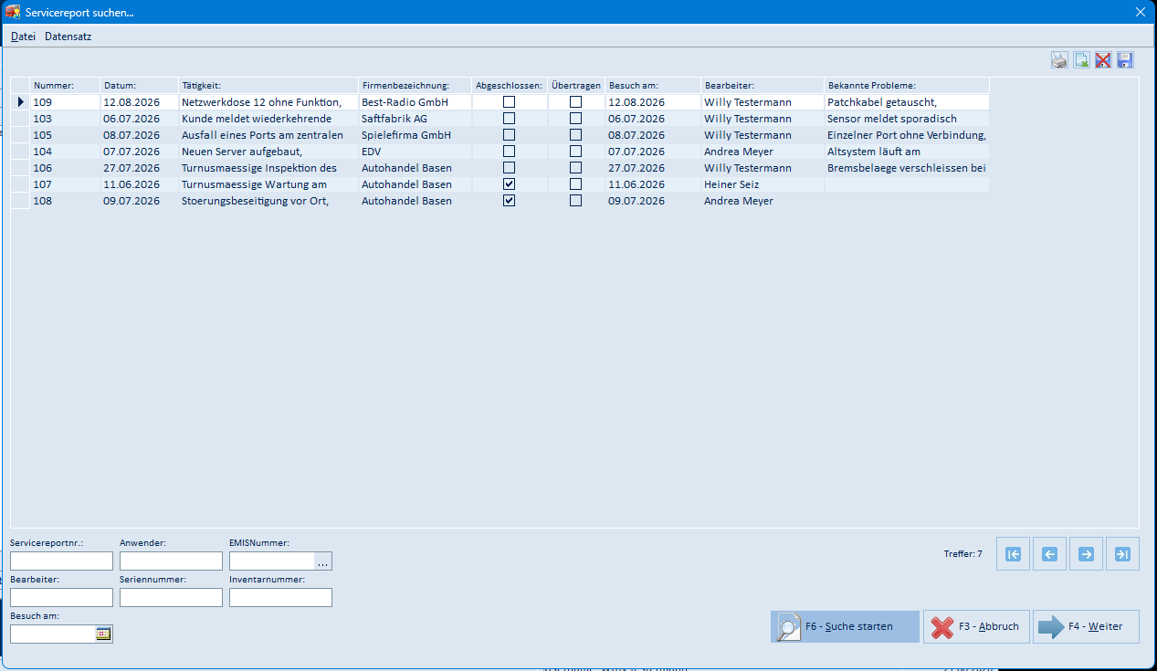 Servicereport suchen