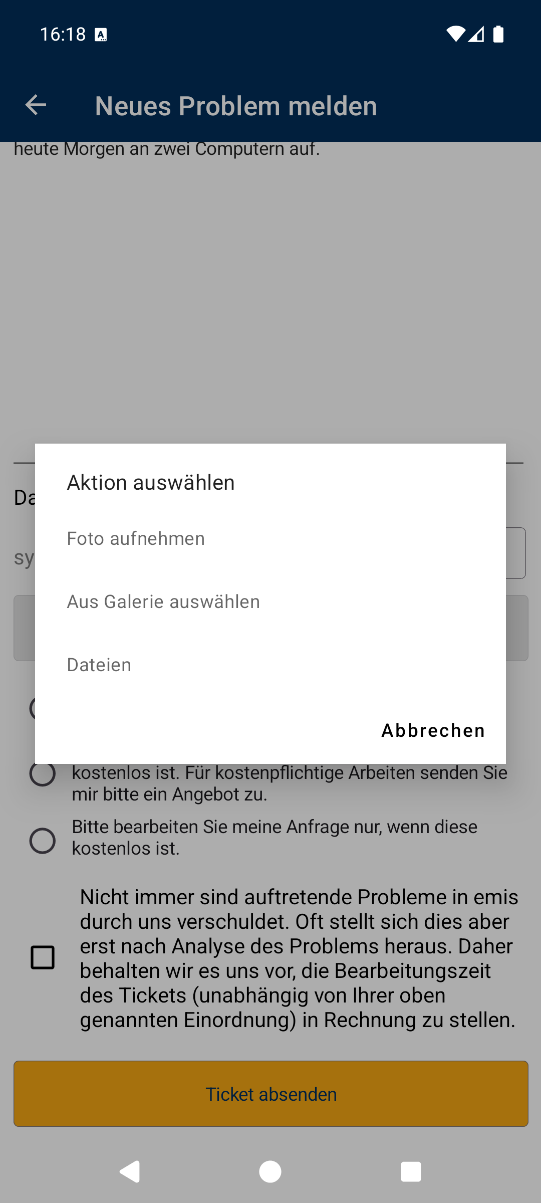 Aktion auswählen