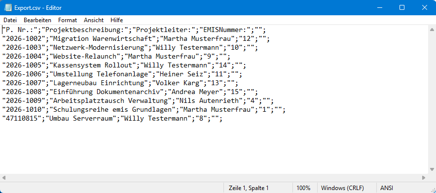 Exportierte CSV-Datei
