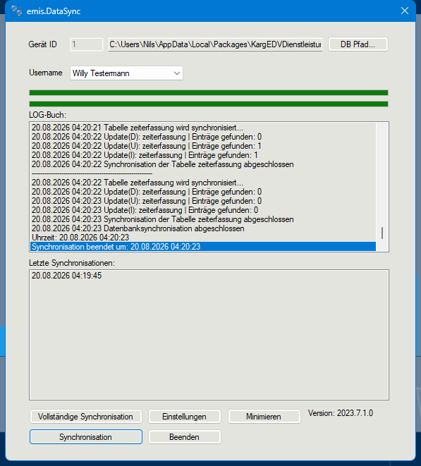 Hauptfenster von emis.datasync