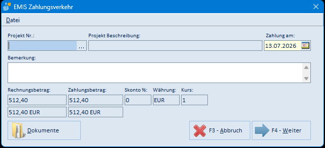 An FIBU übergebene Zahlung