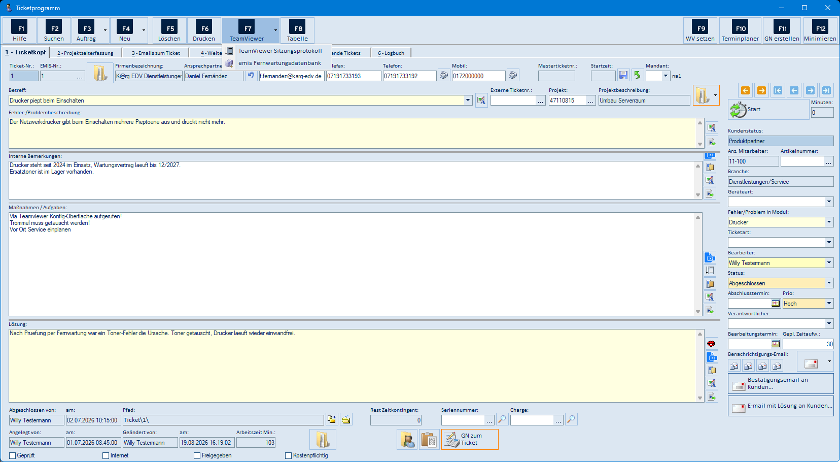 Menü F7 TeamViewer