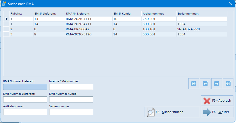 RMA-Suche