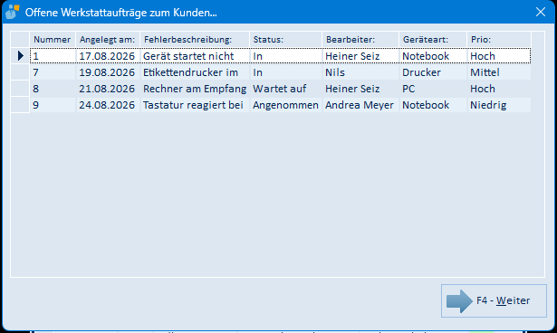 Offene Werkstattaufträge