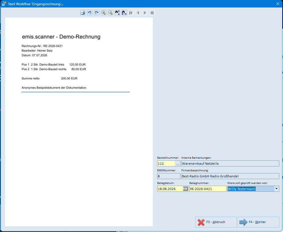 Start Workflow Eingangsrechnung