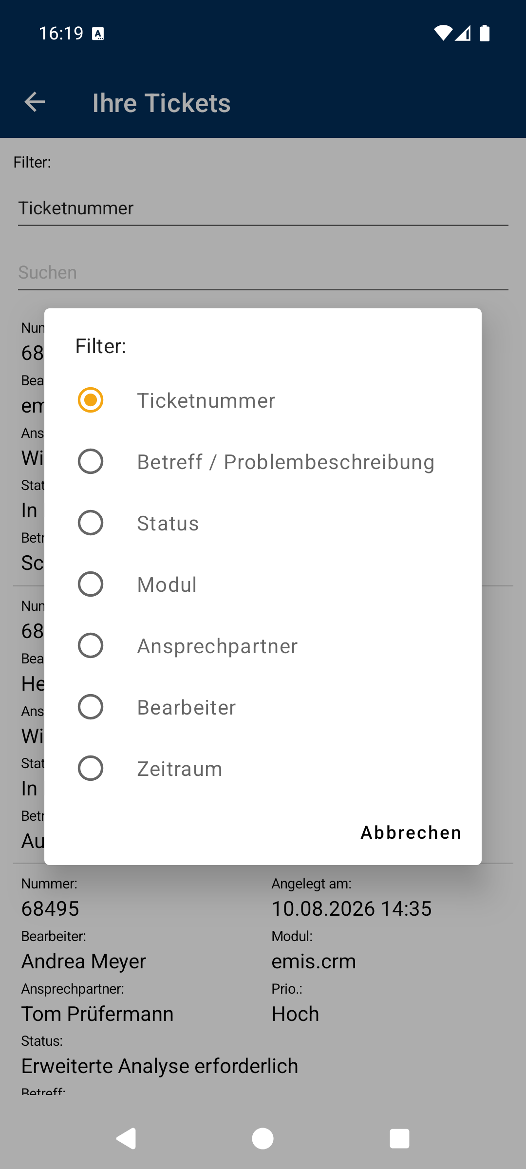 Filterauswahl