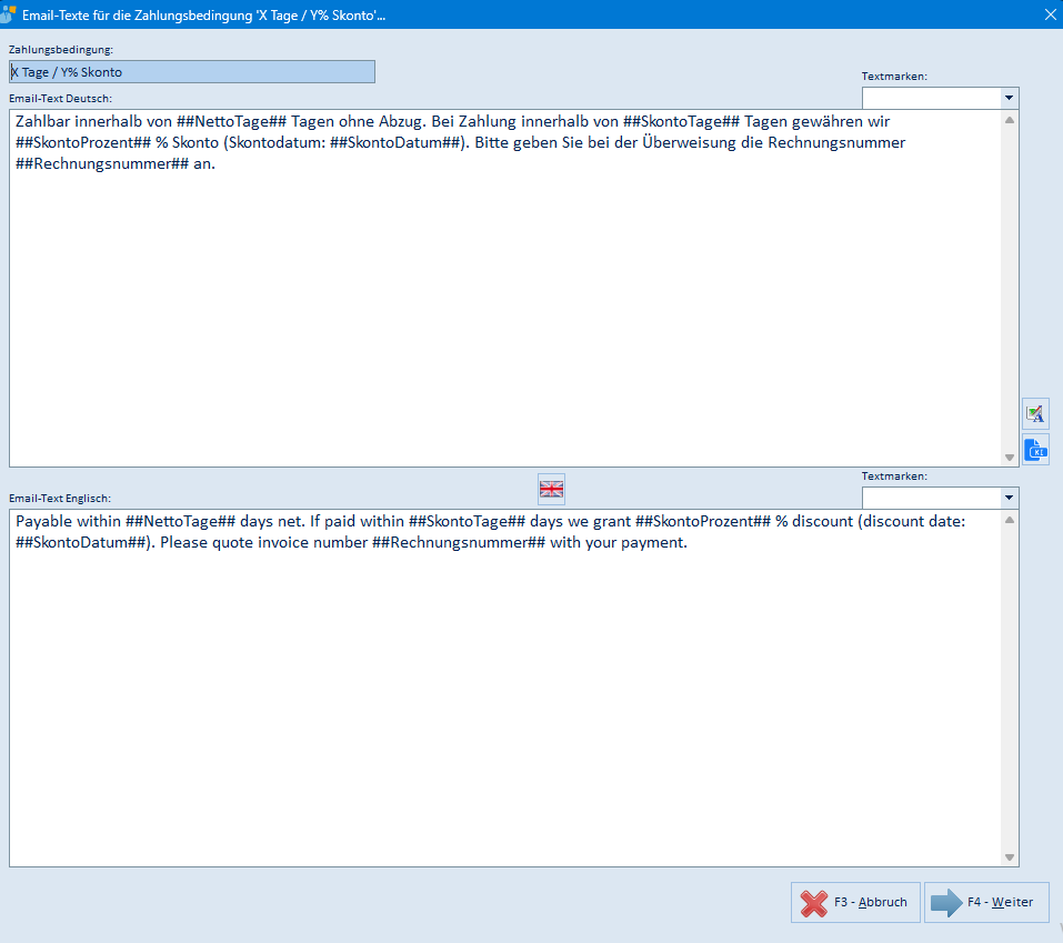 Email-Texte zur Zahlungsbedingung