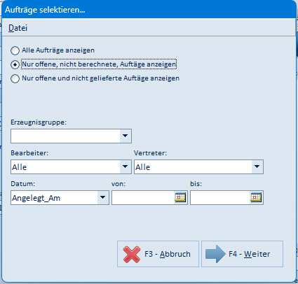 Aufträge selektieren