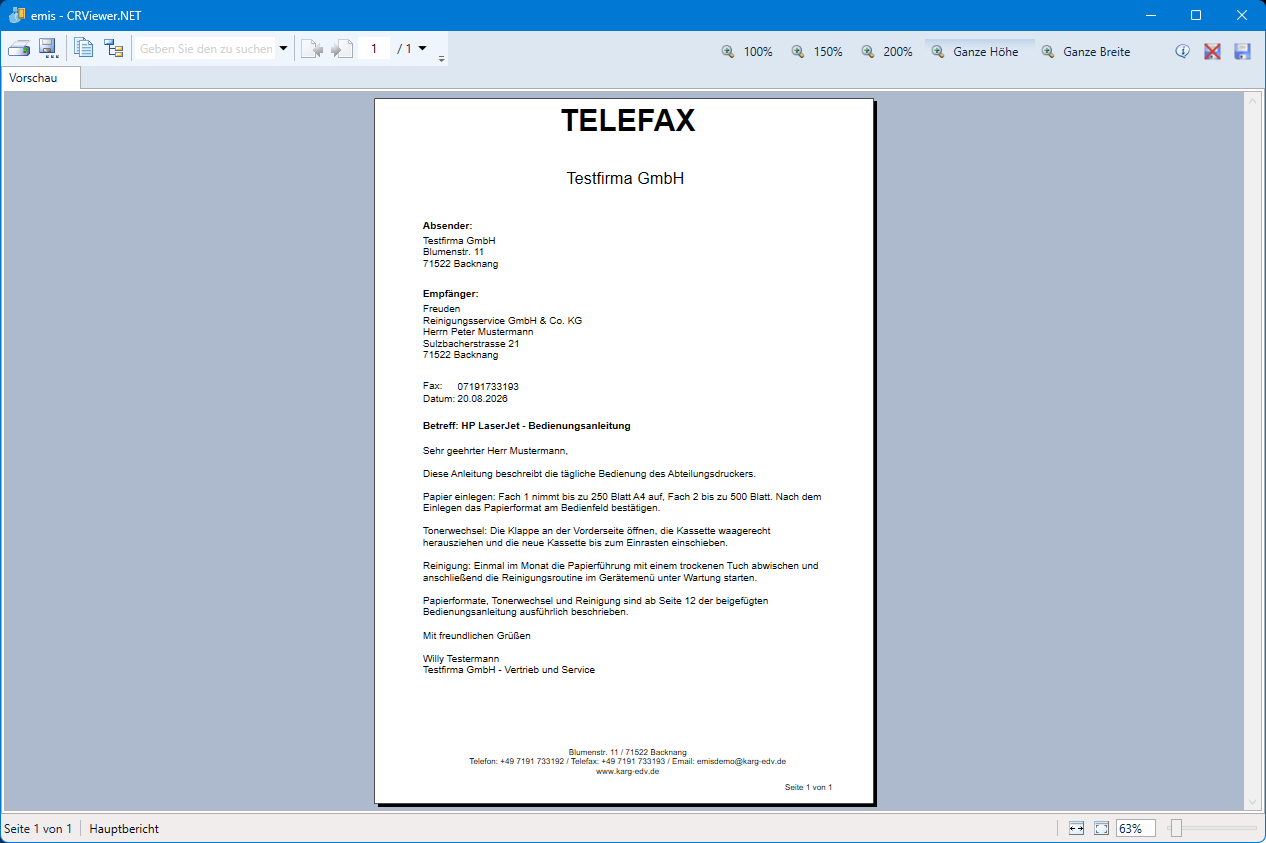 Telefax-Vorschau