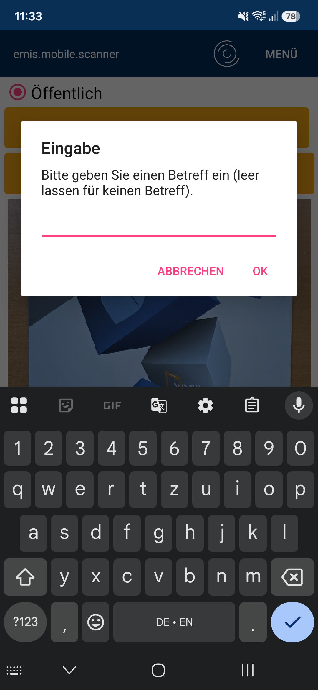 Betreff-Abfrage
