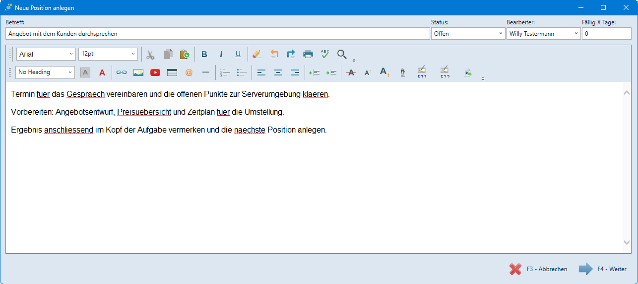 Neue Position anlegen