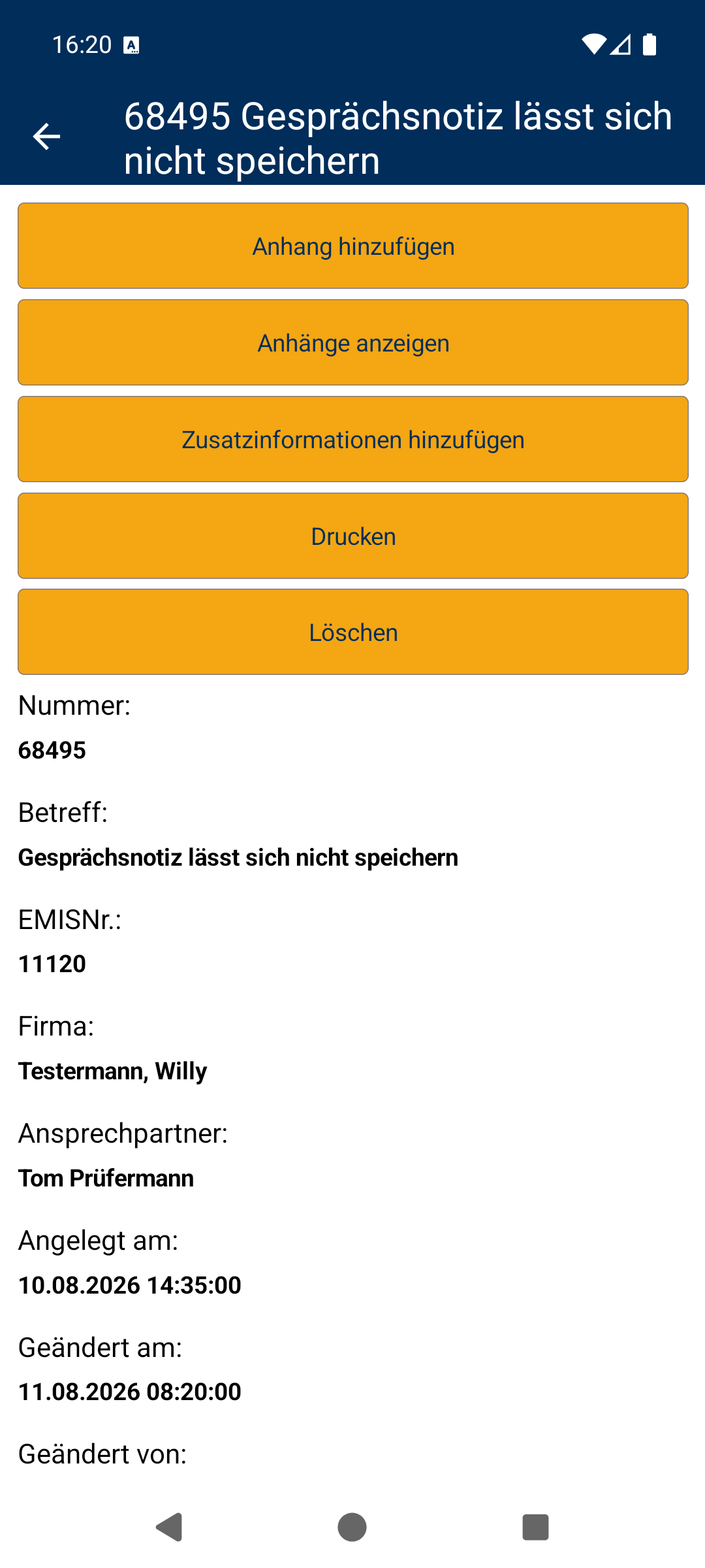 Ticket-Detail, oberer Teil