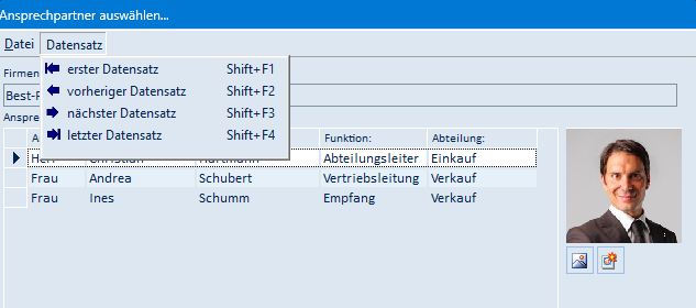 Menü Datensatz