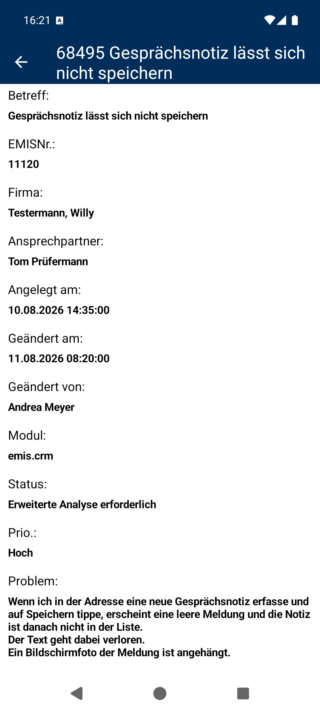 Ticket-Detail, unterer Teil
