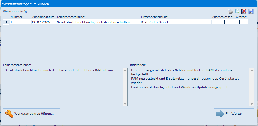Werkstattaufträge zum Kunden