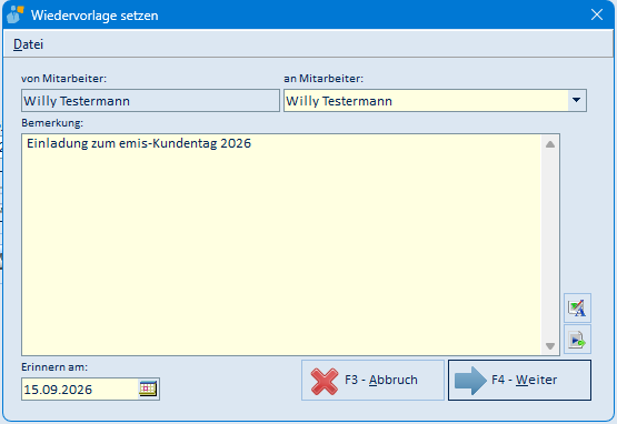 Wiedervorlage setzen