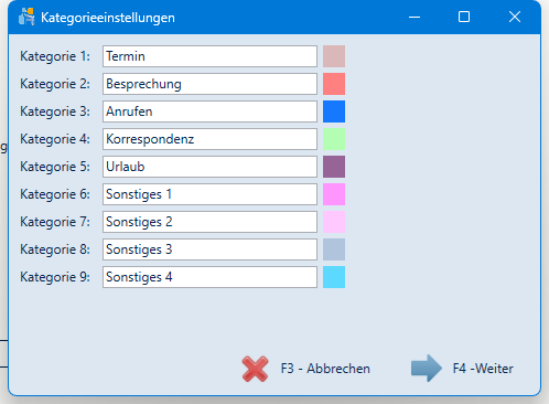 Kategorieeinstellungen
