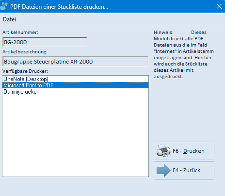PDF-Dateien der Stückliste