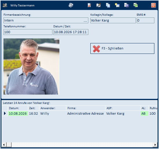 Anruferfenster – interner Anruf