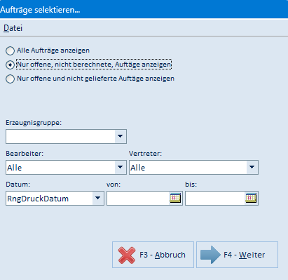 Aufträge selektieren