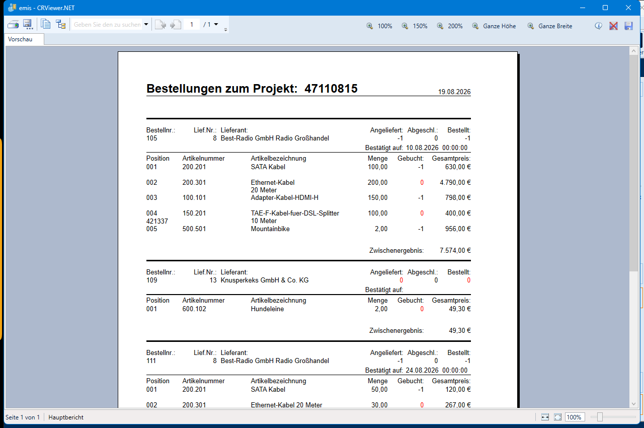 Bestellungen zum Projekt