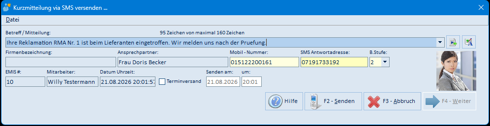 Kurzmitteilung via SMS versenden