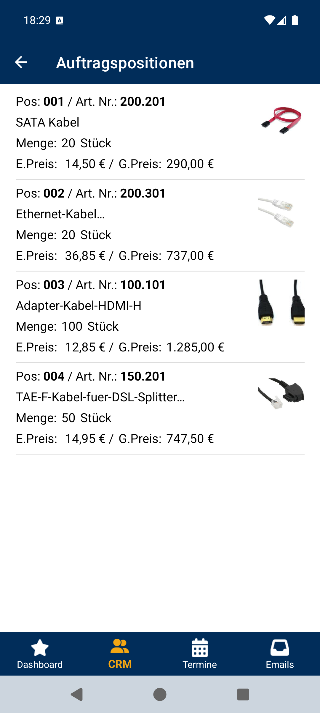 Auftragspositionen