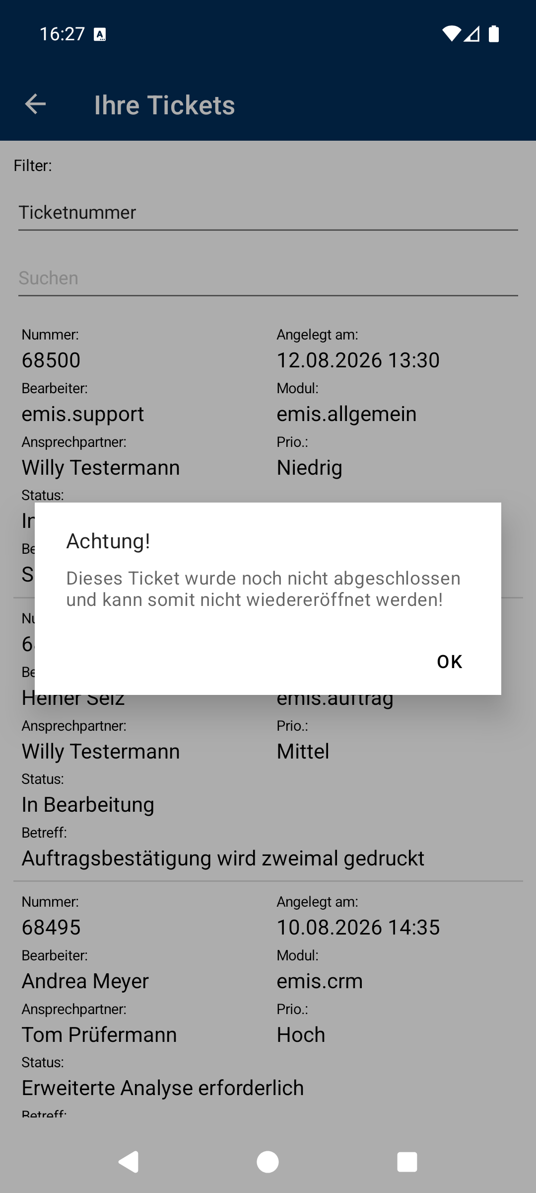 Ticket nicht abgeschlossen