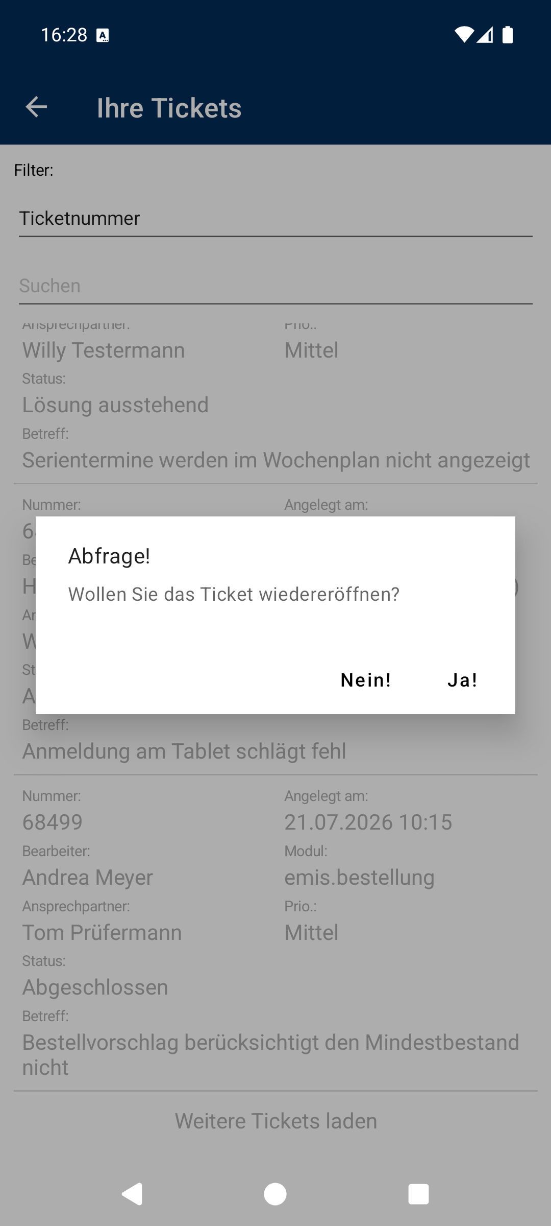 Wiedereröffnen bestätigen