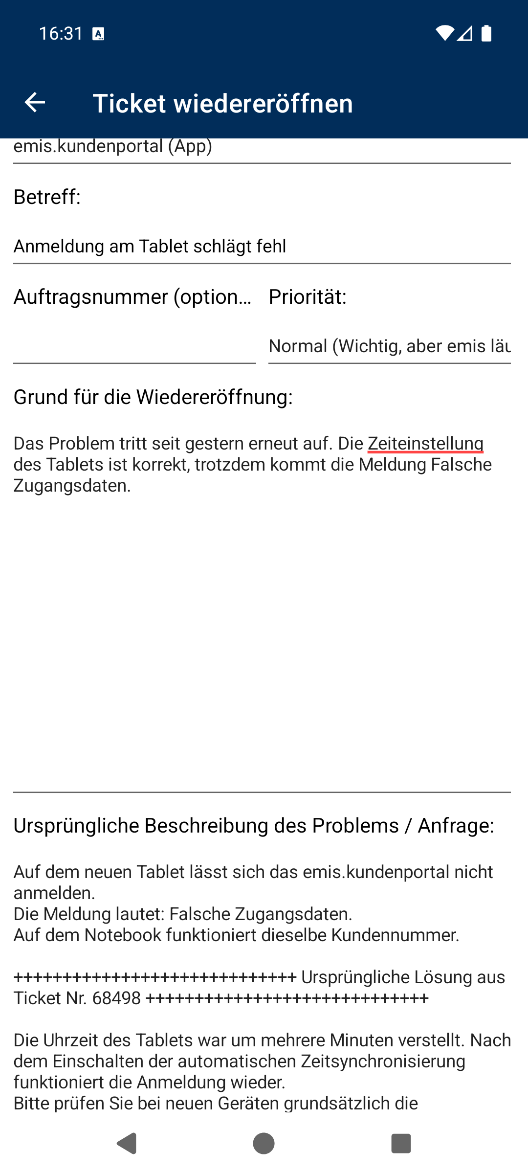 Grund für die Wiedereröffnung