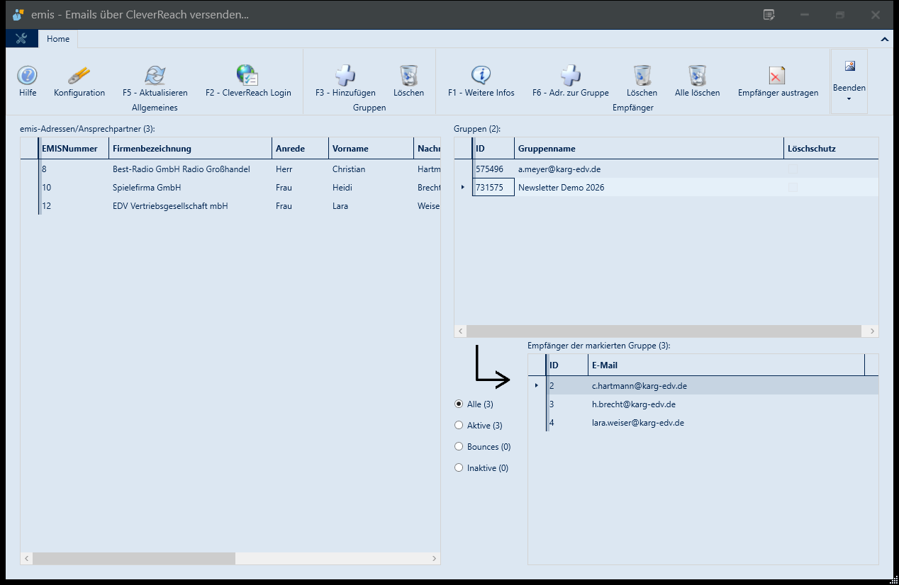emis.cleverreach-Tool – Menüband