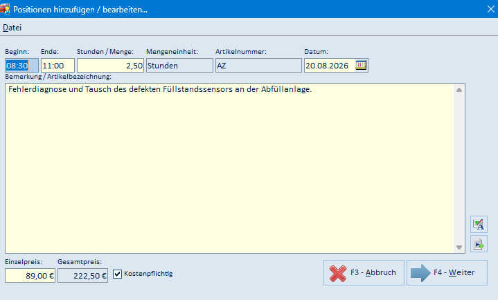 Position bearbeiten