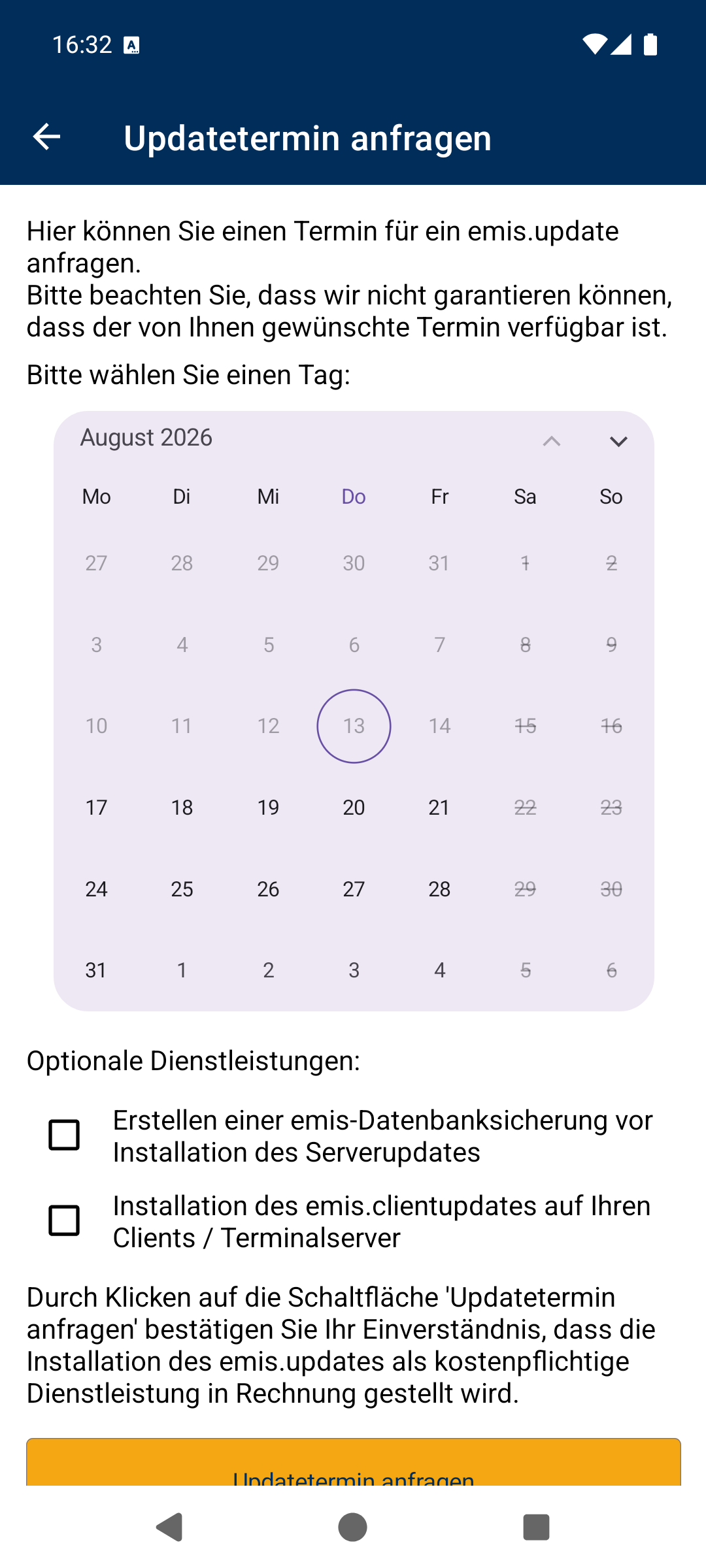Updatetermin anfragen