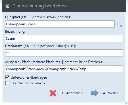 Cloudsicherung bearbeiten