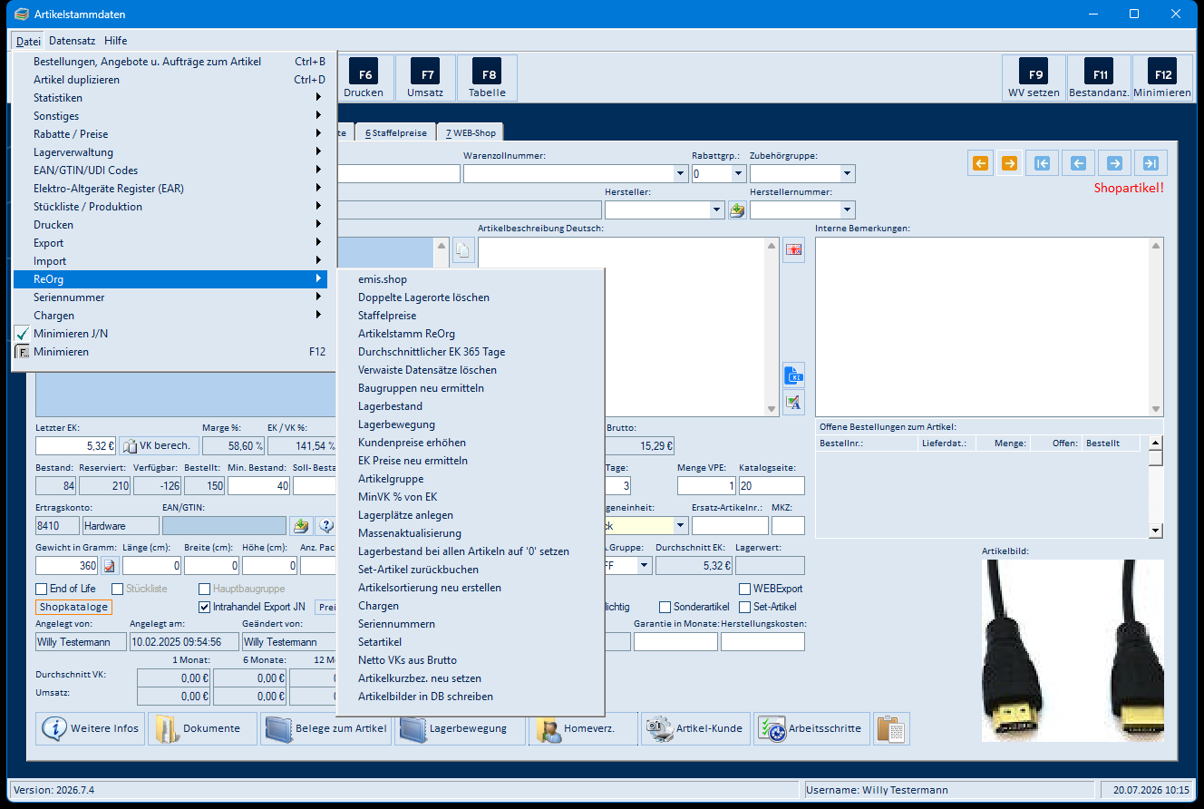 Menü ReOrg