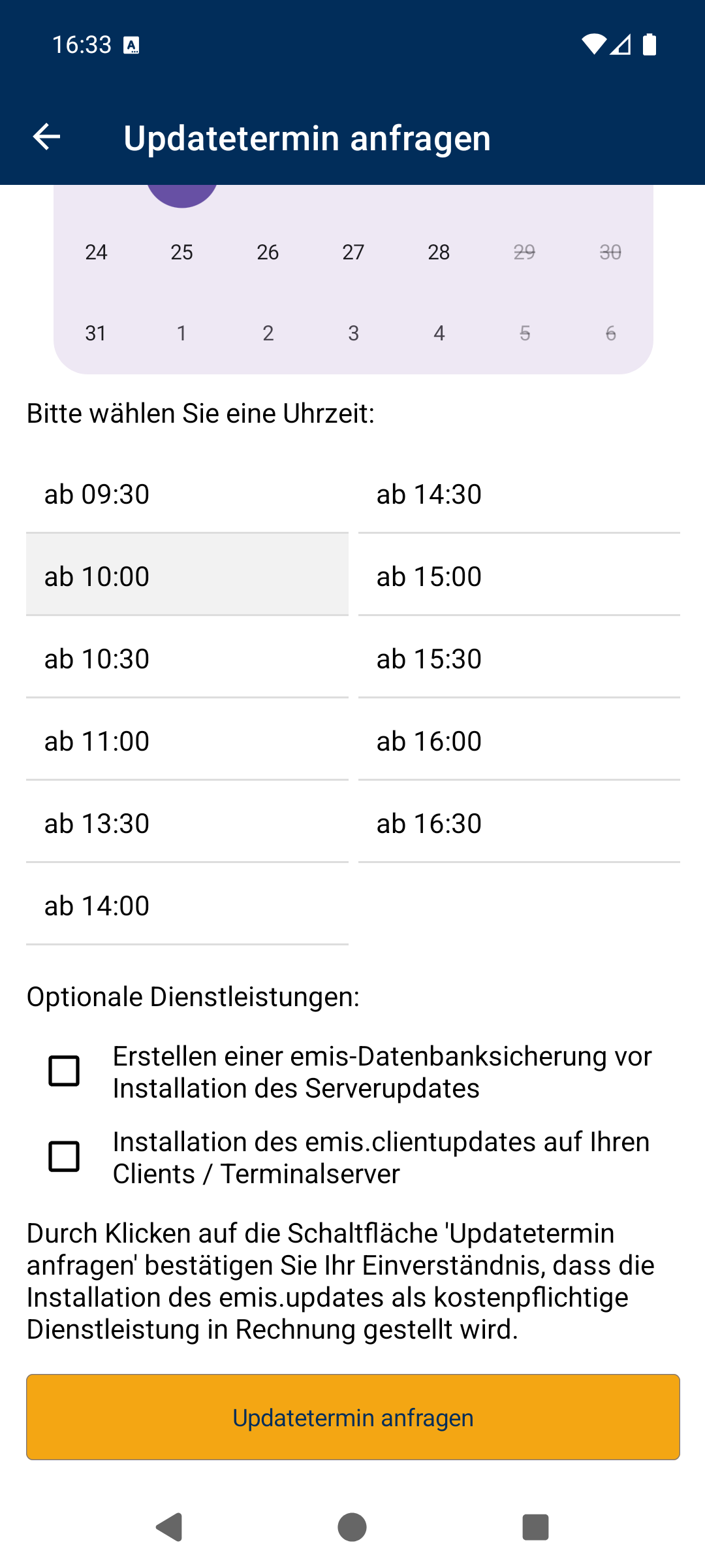 Optionale Dienstleistungen