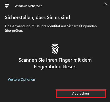 Windows-Hello-Fenster abbrechen
