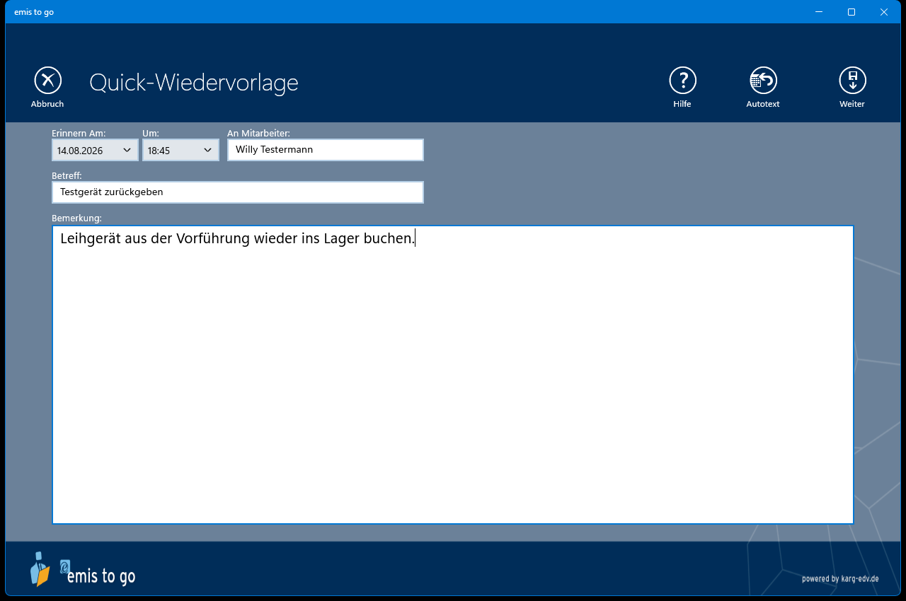 Quick-Wiedervorlage