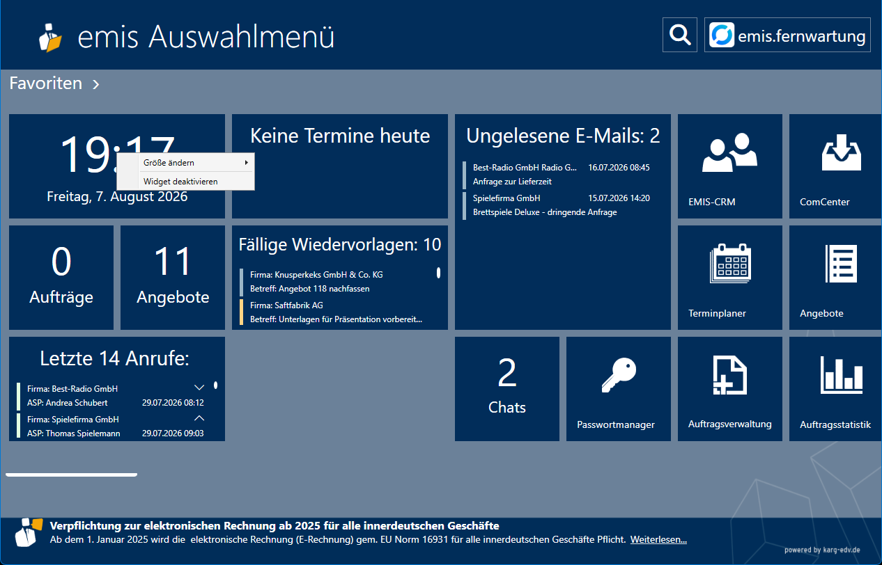 Kontextmenü eines Widgets