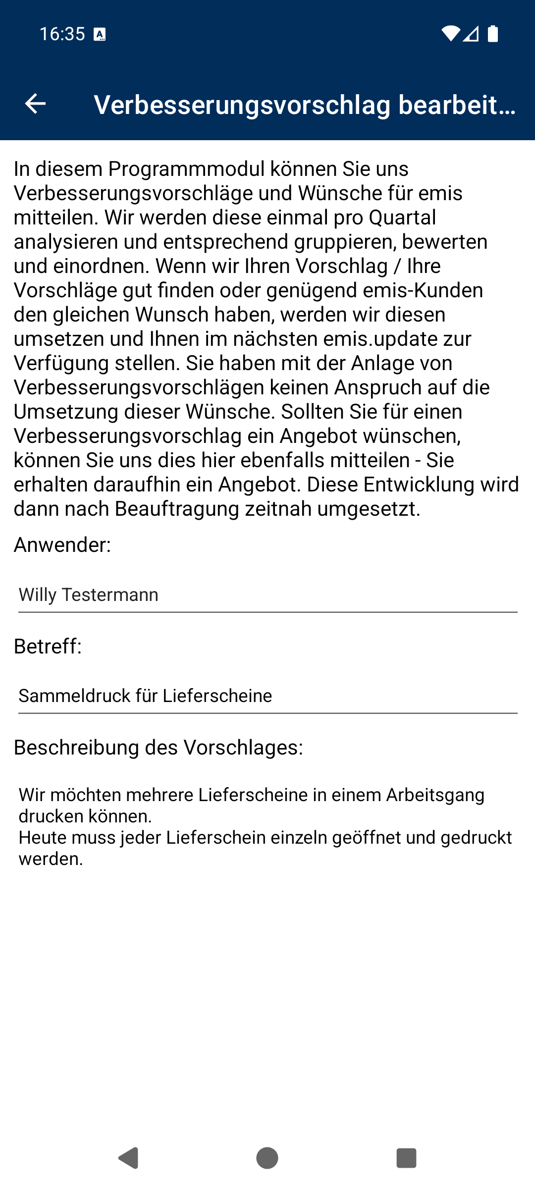 Verbesserungsvorschlag bearbeiten