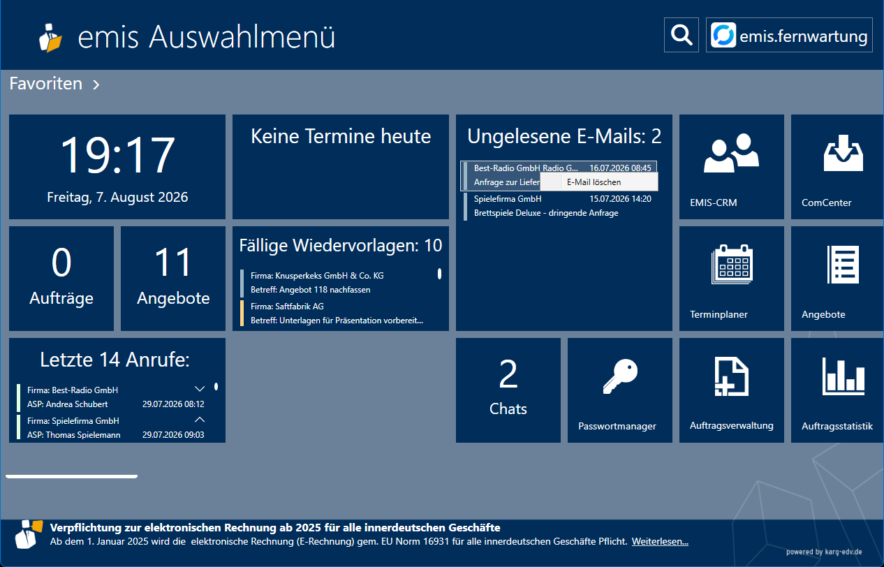 Kontextmenü im E-Mail-Widget