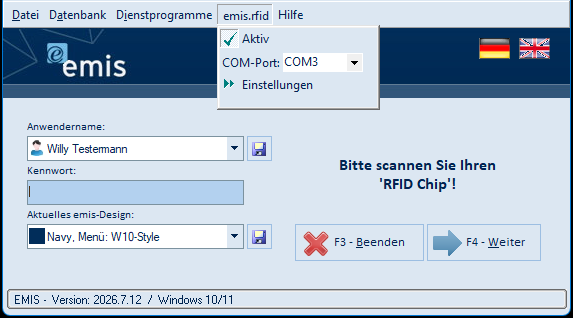Menü emis.rfid