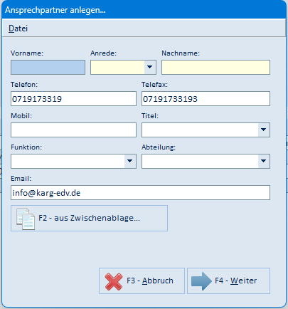 Ansprechpartner anlegen